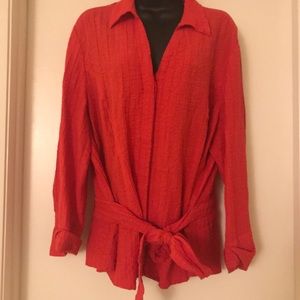 Coldwater creek- red orange tie waist top- XL